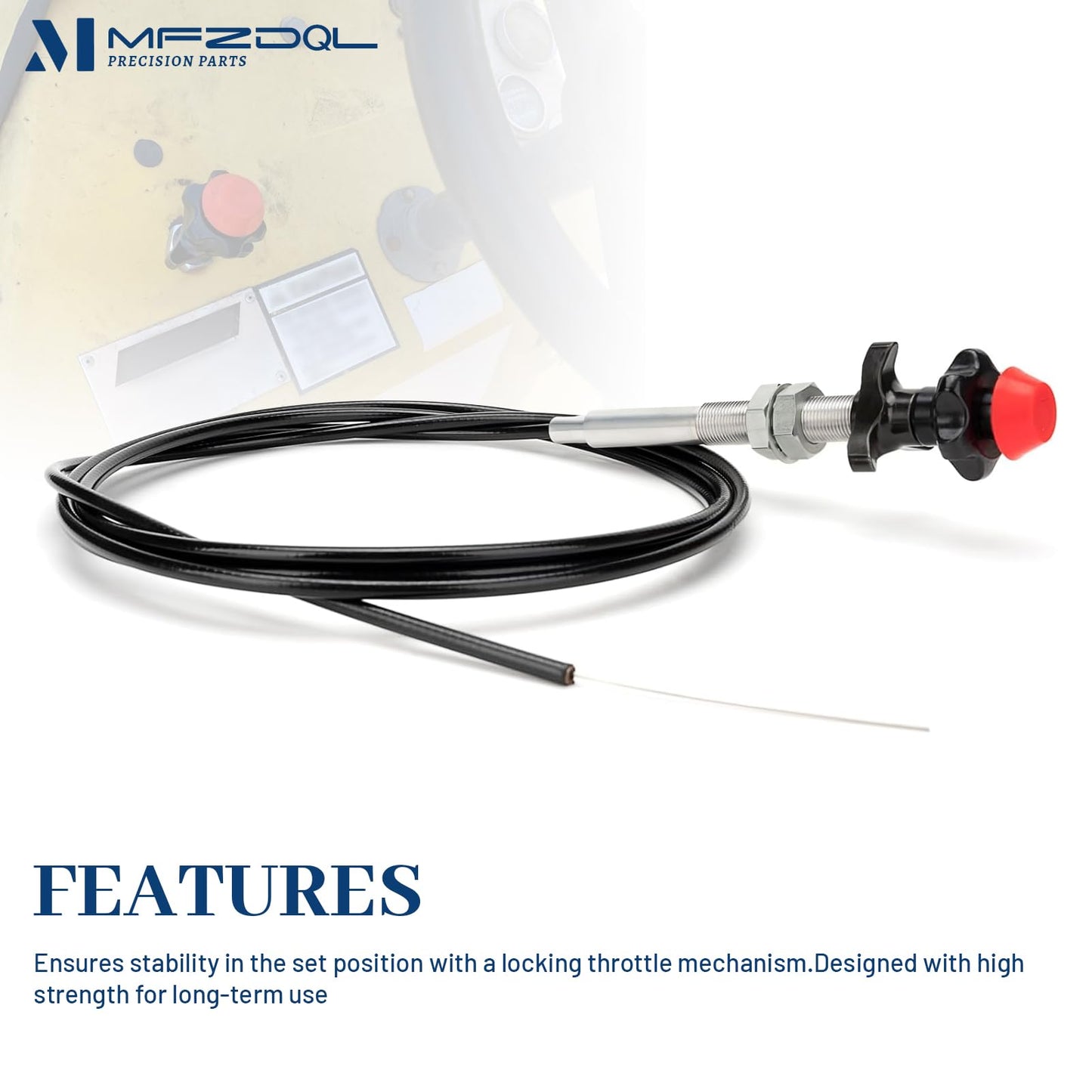 55204 Control Cables With 2 Inch Black Knob, 10 Ft. Length Compatible with Universal Fit - Locking Throttle Cable