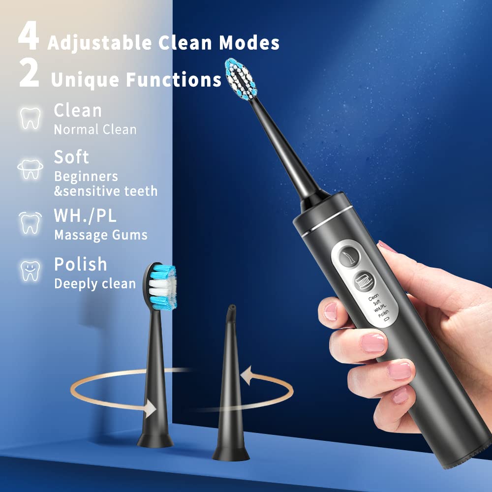 3 in 1 Electric Toothbrush With Water Flosser Combo - 4 Modes for Adults, Portable for Travel and Home