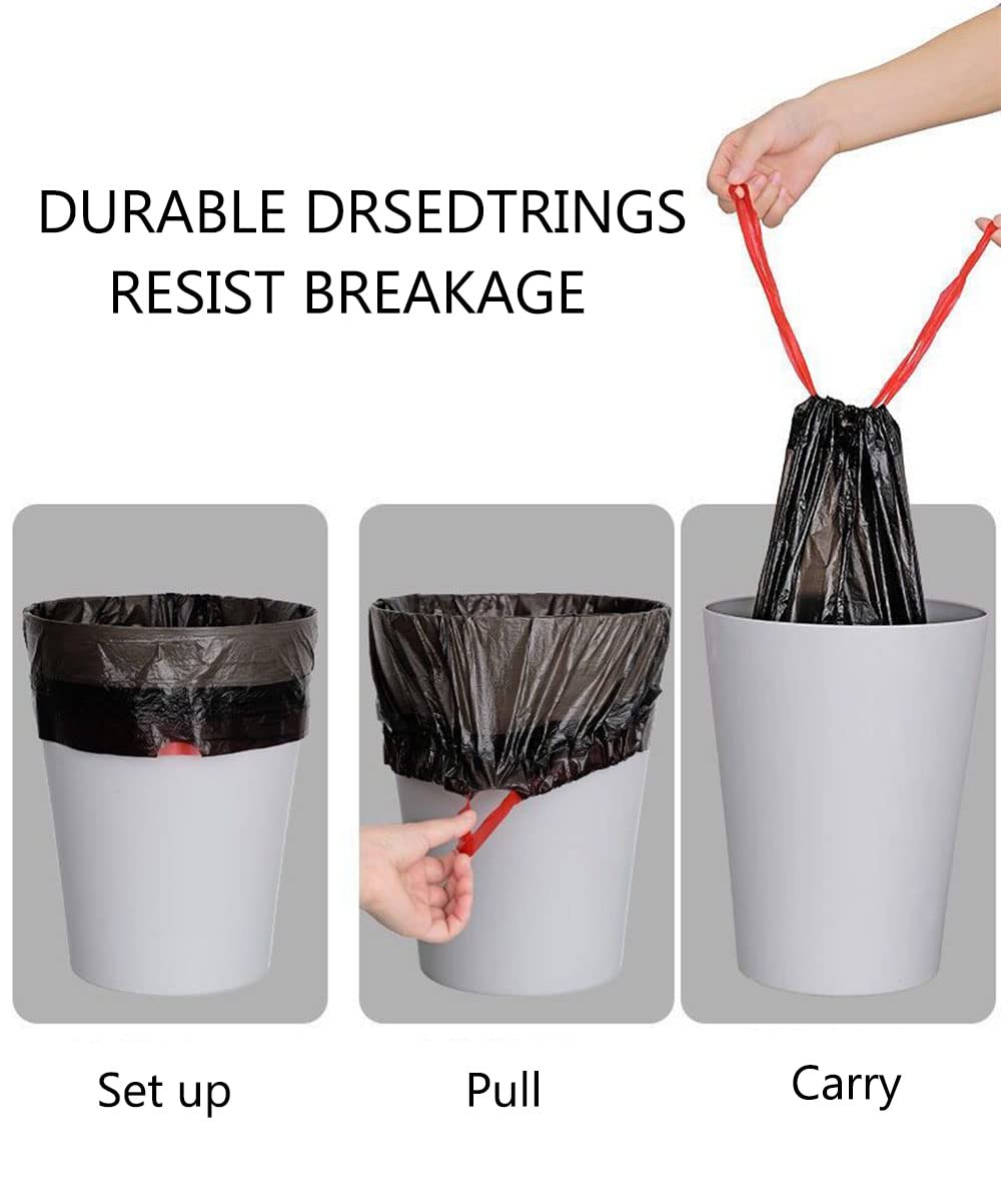 Feisco 1.8 Gallon Black Trash Bag,Small Drawstring Garbage Bag Trash Can Liner,120 Counts,0.51 Mil