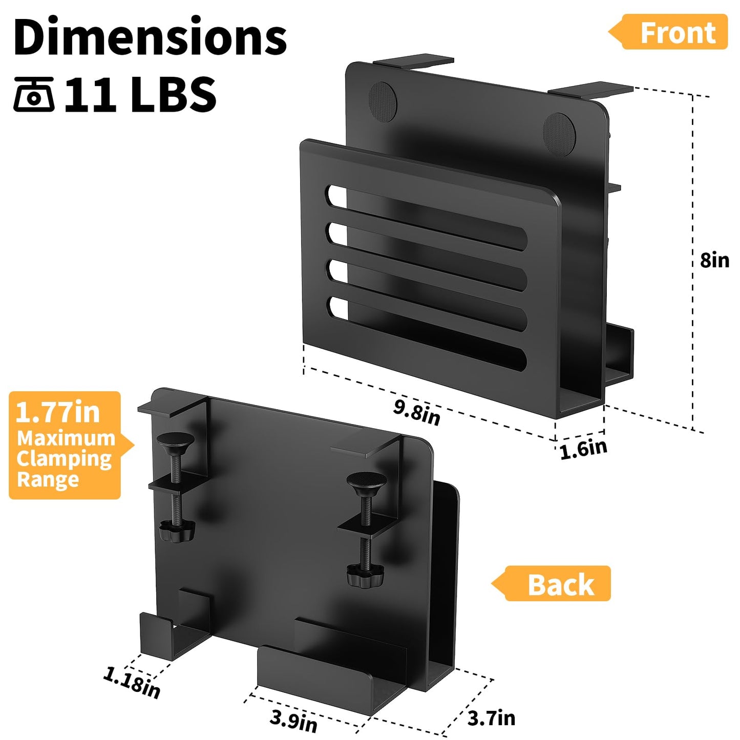 ROLIZOE 3 in 1 Desk Side Storage No Drilling Under Desk Laptop Holder with Headphone Hook & Cable Management Tray, Under Desk Storage Steel Clamp Anti-Slip Magazine File Holder for Desk Accessories