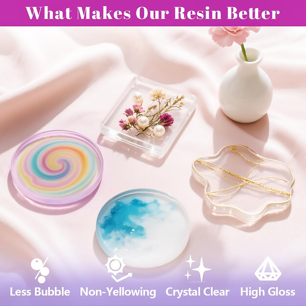Honcaring 1 Gallon Epoxy Resin Kit, Crystal Clear and Fast Curing, Bubble Free 2 Part Resin for Casting, Coating, Jewelry, Wood, and DIY Art, Beginner Friendly (0.5 Gallon×2)