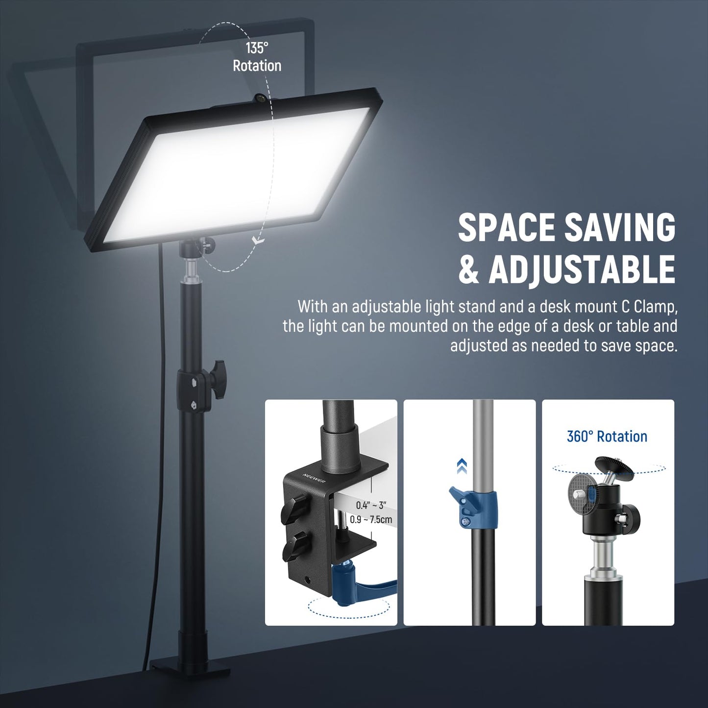 NEEWER 25W 12.9" Streaming Key Light with Desk Stand/2.4G Remote/USB Transmitter, PC/Mac APP Control Dimmable Edge Lit Video Panel Light with 2300Lux 2900K-7000K CRI98+ for Webcam Laptop Zoom, GL25B