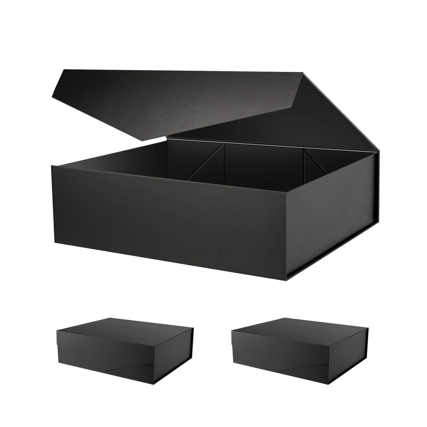 PACKHOME 16.3x14.2x5 Inches, 3 Extra Large Gift Boxes with Lids, Gift Boxes for Clothes and Large Gifts (Matte Black with Grain Texture)