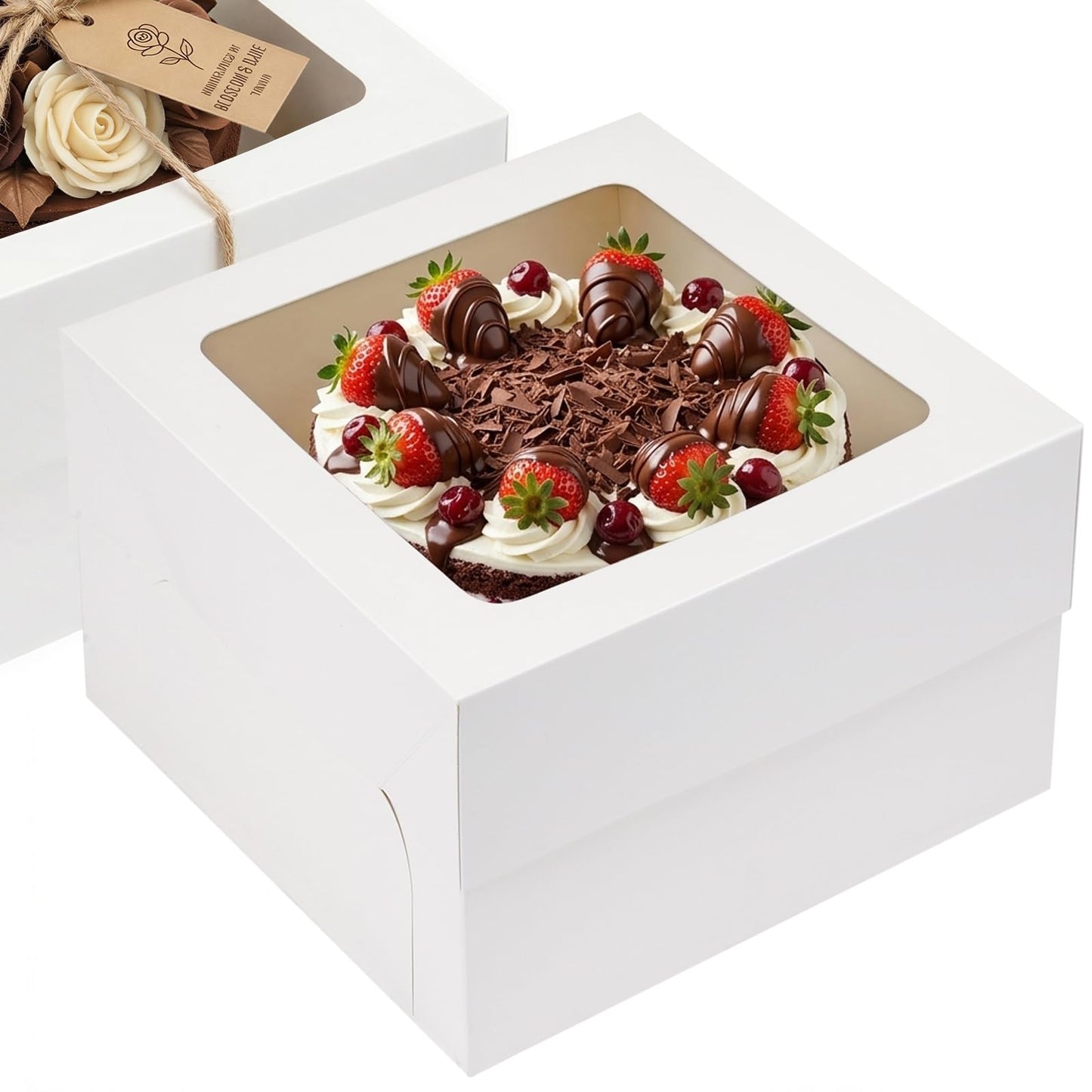 Moretoes 30pcs Cake Boxes, 12x12x6 Inch Square Bakery Boxes with Window Cajas Pasteles for Valentine's Day, Mother's Day, Pastries, Chocolates, Cookies, Pie, Birthday Party, Wedding, Easter