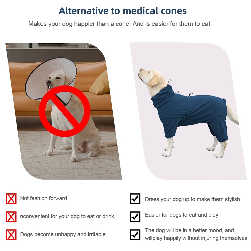 KOOGAL Pet Pajamas for Large Dogs, Extra Large Stretch, Suitable for Adult Dogs, Medium Dogs, Large Dogs Jumpsuit Four-Legged, Surgical Recovery (Blue, 4XL-Fit for 51-77 pounds)