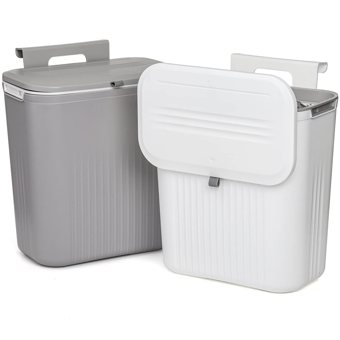 Frcctre 2 Pack Compost Bin for Kitchen, 2.4 Gallon/9L Hanging Trash Can with Lid Garbage Can for Countertop or Under Sink, Wall Mounted Counter Waste Bin for Kitchen Bathroom Bedroom Office