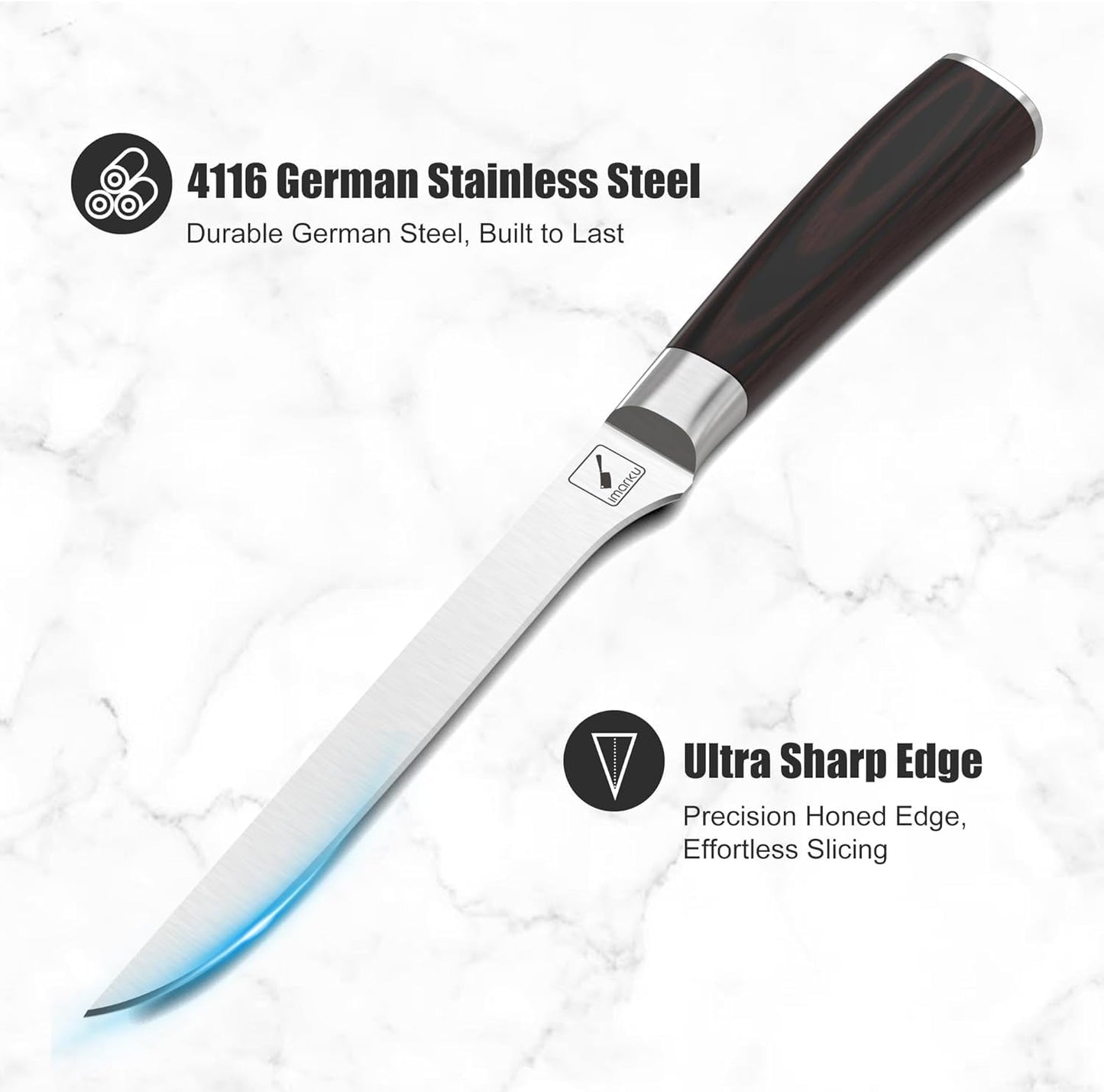 imarku Boning Knife, German High Carbon Stainless Steel Professional Grade Boning Fillet Knife, 6-Inch Deboning Knife, Pakkawood Handle for Meat and Poultry, Gifts for Men and Women