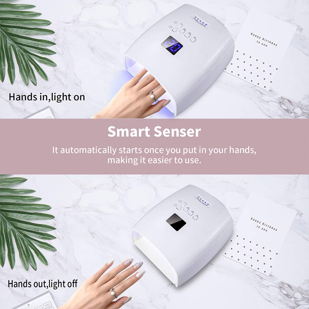 48W Rechargeable UV LED Nail Lamp,Cordless Professional Gel Nail Art Lights Manicure Tools for Home and Salon (White)