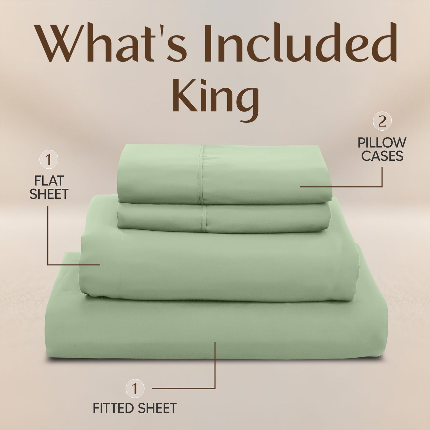Utopia Bedding King Bed Sheet Set - 4 Piece Bedding - Soft Brushed Microfiber Fabric - Shrinkage & Fade Resistant - Easy Care (Sage)