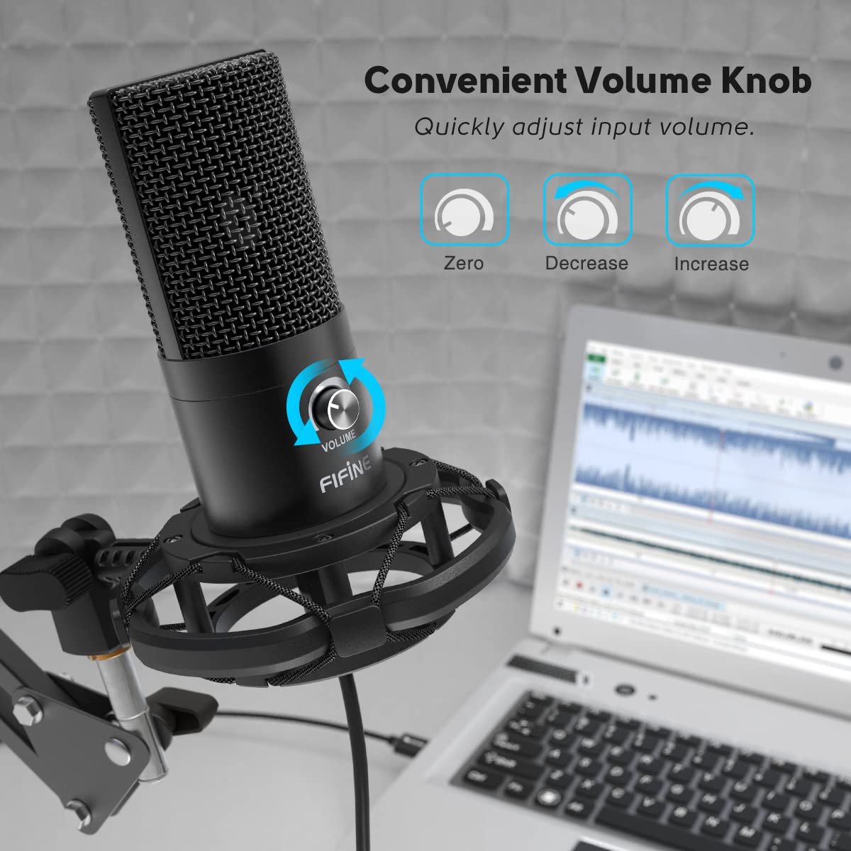 Fifine USB Podcast Microphone Kit for PC Computer, Studio Condenser Mic with Boom Arm, Gain Control, Shock Mount for Recording, Voiceover, Video on Tiktok YouTube Video-T669