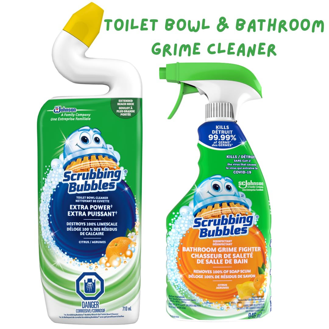 13PACK TOTAL BATHROOM BUNDLE|Citrus Scrubbing Bubbles Extra Power Toilet Bowl Cleaner+All Purpose Spray, Sponge, Crevice Brush, Cleaning Brush, 6X Toilet Bowl Cleaner Tablets, 2 Microfibre Cloths