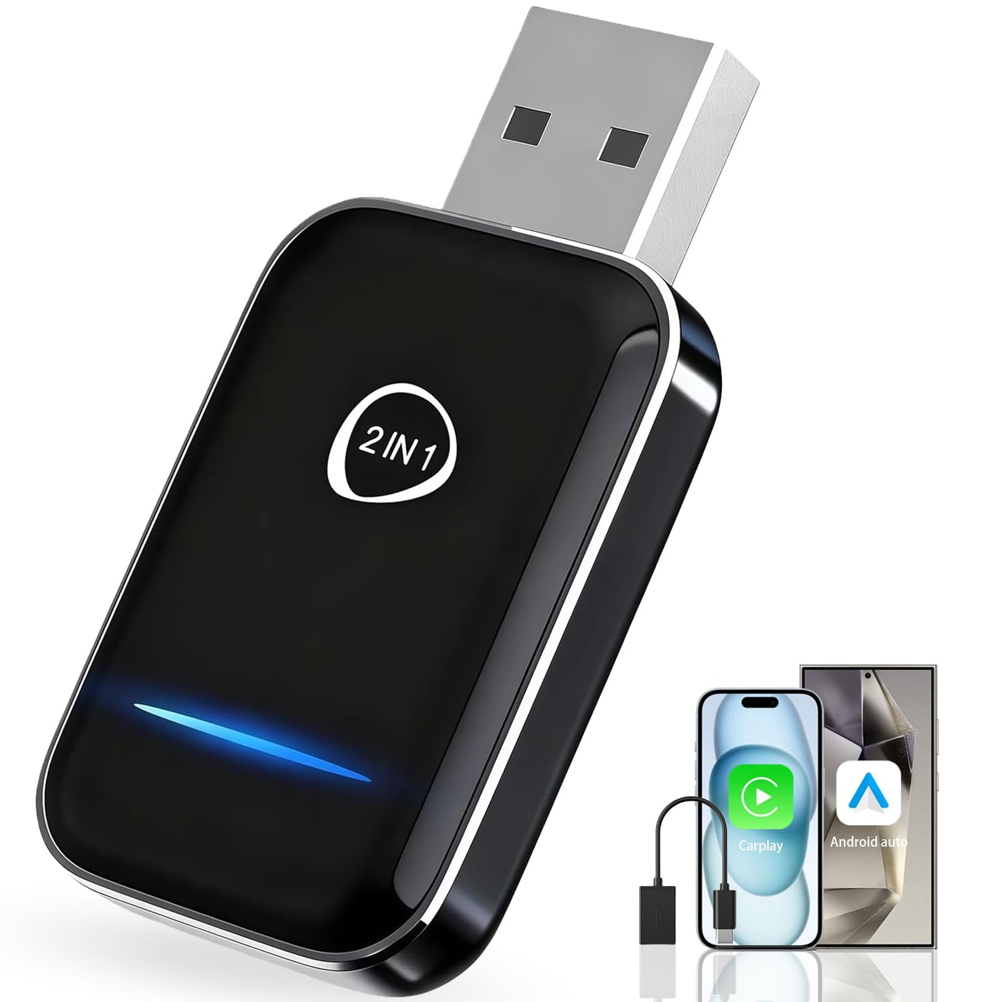 ORYHN 2-in-1 Wireless CarPlay & Android Auto Adapter, Mini USB Plug and Play Dongle, Converts Wired to Wireless with Fast Auto-Connect, for iPhone iOS 10+ and Android Auto Cars