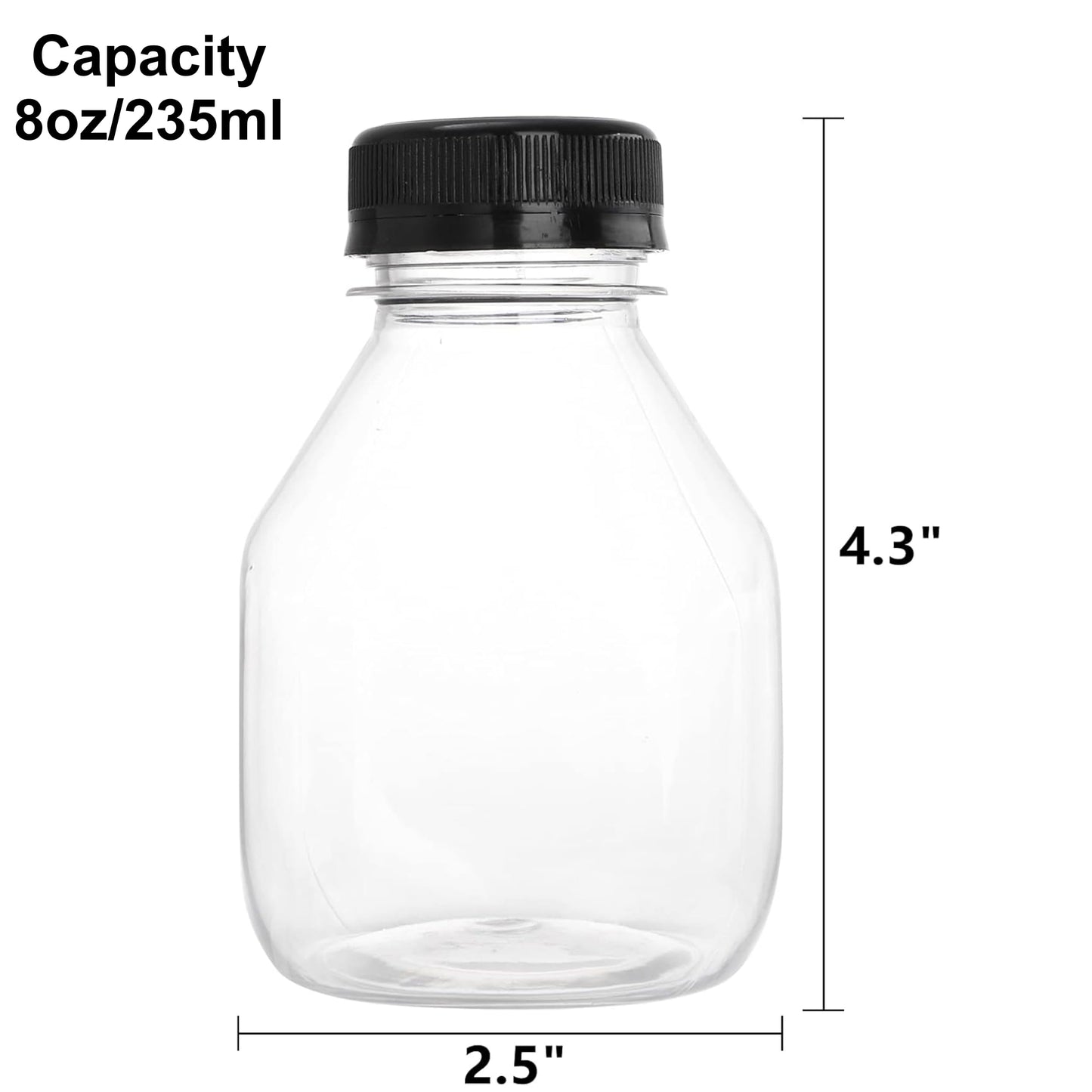 DEAYOU 24 Pack Mini Plastic Juice Bottles, 8 OZ Empty Clear Beverage Bottles with Caps, Small Reusable Drink Container with Tamper Evident Lid for Take Out, Milk, Smoothie, Juicing, Tea, Cold Drinks