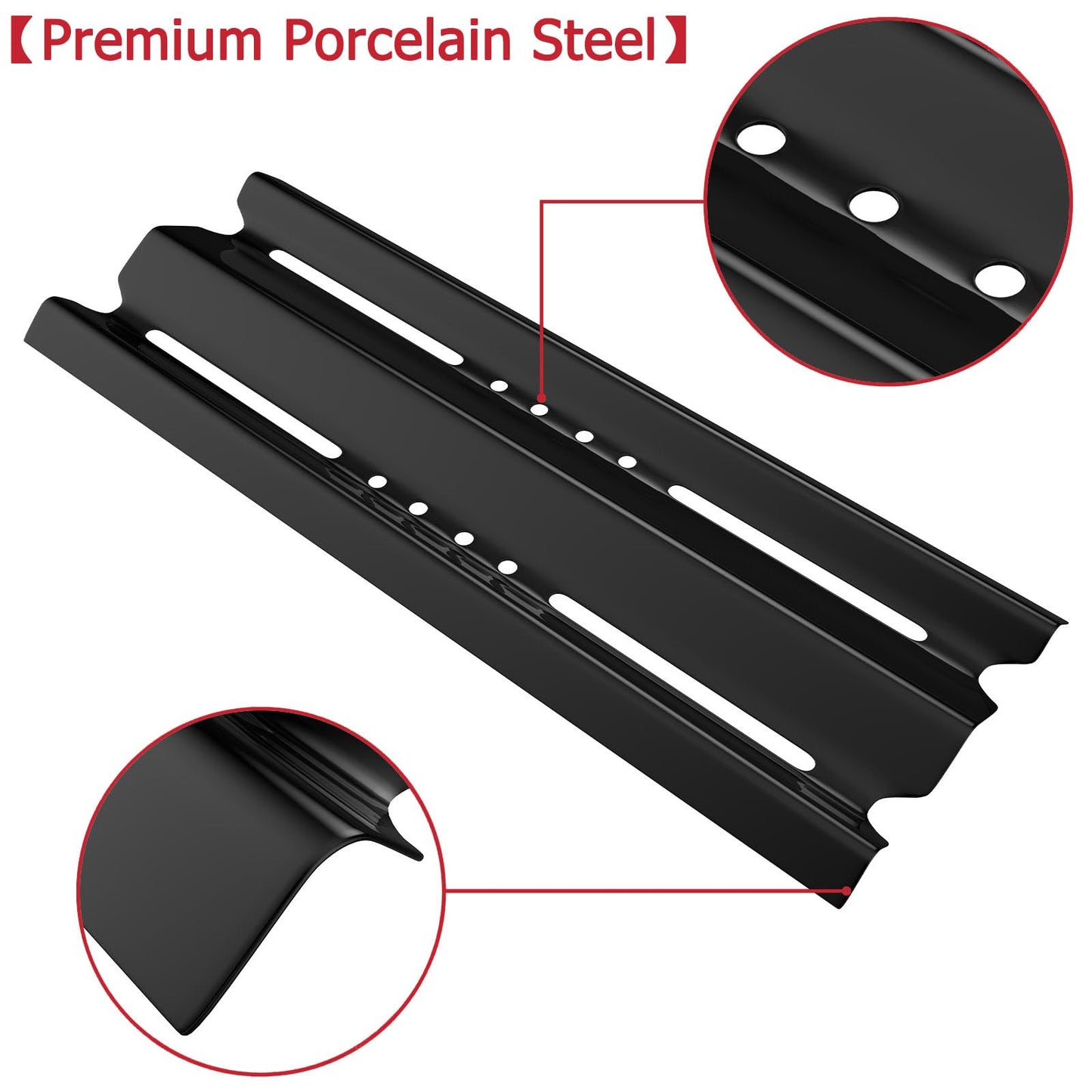 GLOWYE BBQ Heat Plates Replacement Parts for Broil King Baron & Huntington & Sterling Gas Grills, 4 Pack Porcelain Steel Heat Shield Tent Burner Cover, 15 7/8 x 6 inch