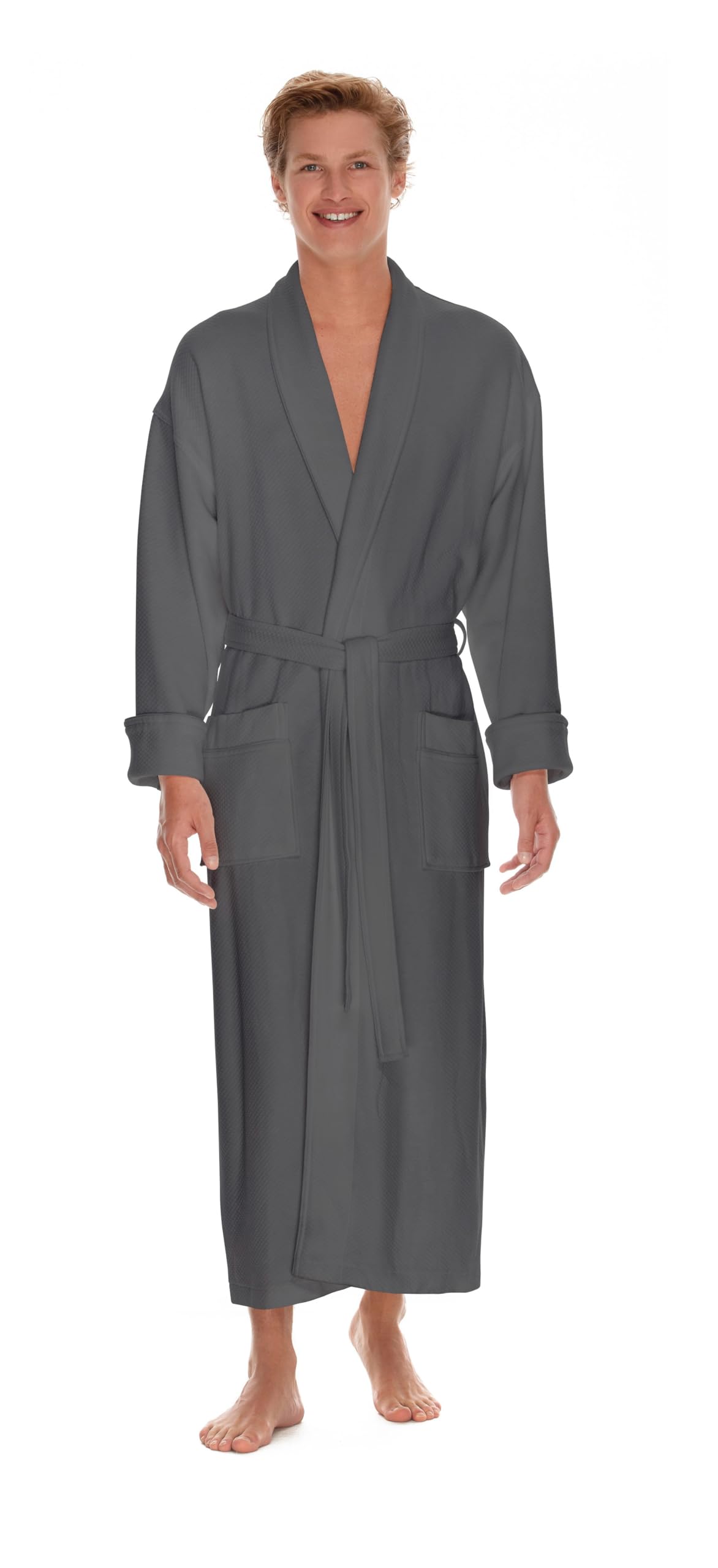 Boca Terry Mens Soft Waffle Knit Robe - Long Spa, Resort & Hotel Bathrobe for Men - Luxury Bath Robe