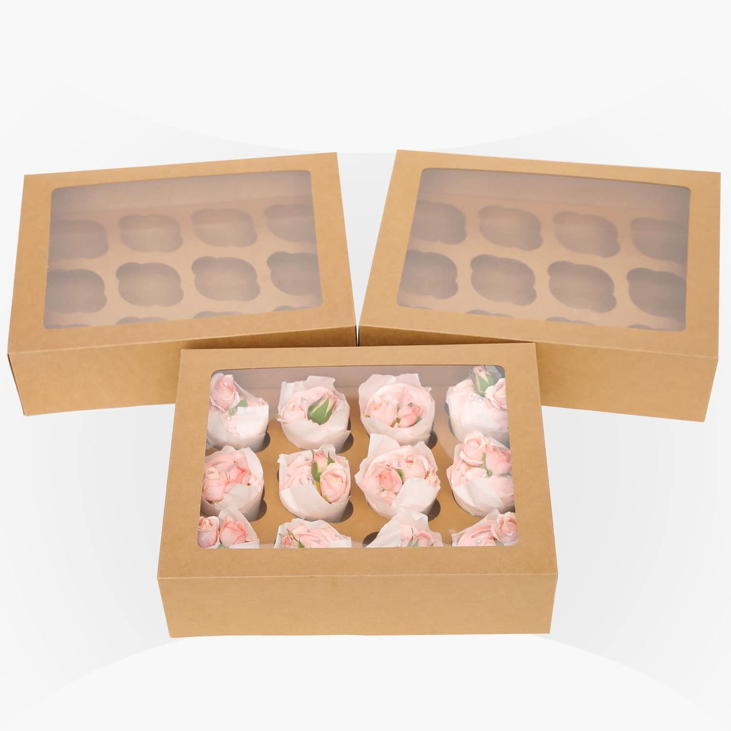 20 Pcs Kraft Cupcake Box Cupcakes Carrier 12 Cupcake Containers, 12 Cupcake Boxes with Window 13x10x3.5inch