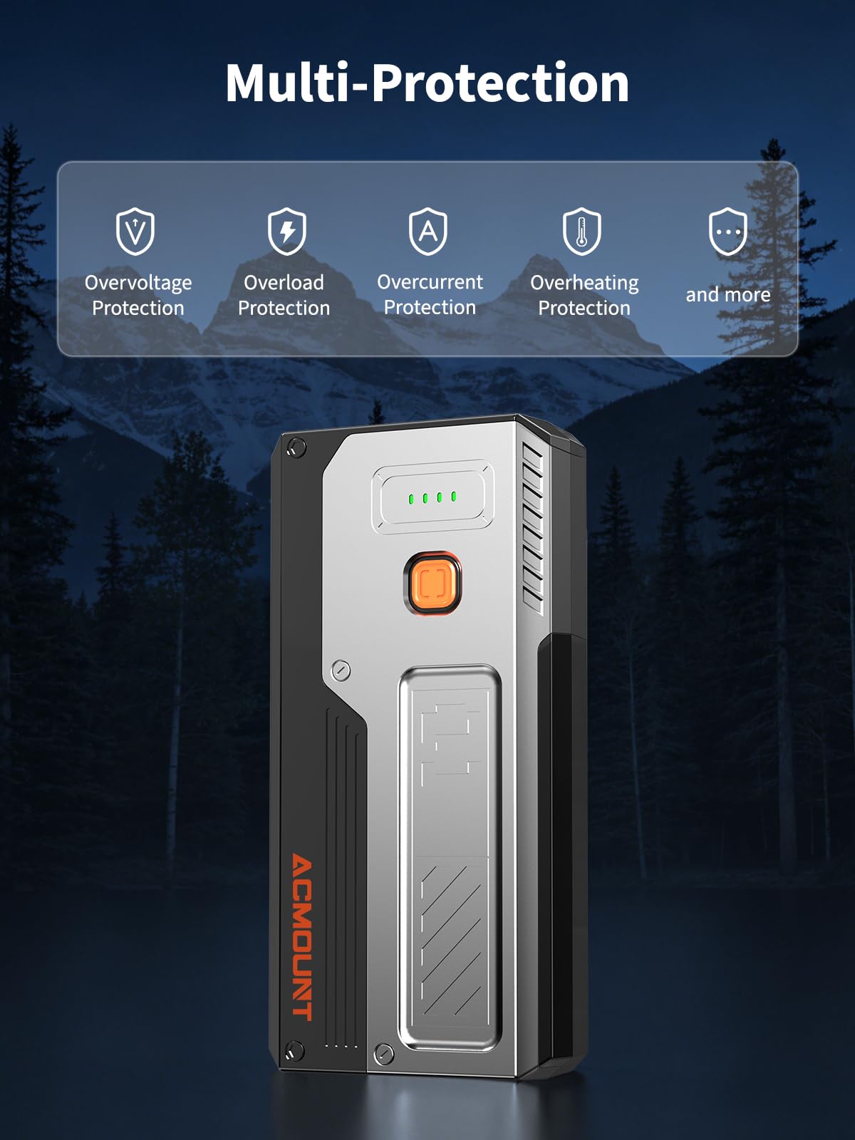 Acmount 5000A Car Jump Starter, 12V Battery Booster Pack for Up to 10.0L Gas & 8.0L Diesel Engines, Portable Jump Box with Smart Safe Jumper Cables, Power Bank, Car Emergency Kit