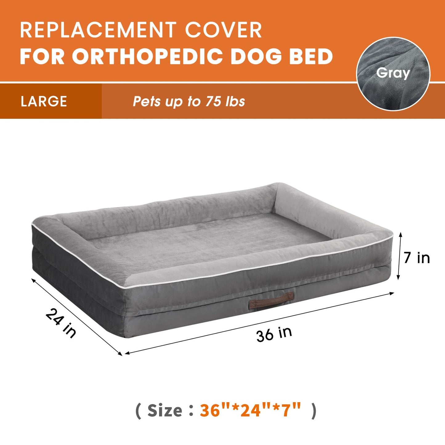 Upvilla Replacement Dog Bed Cover (Gray, 91L x 61W x 18H cm)