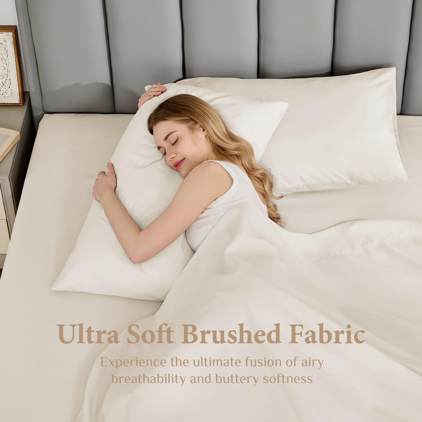 JOLLYVOGUE Queen Size Bed Sheet Set - 4 Piece Bed Sheets Set with Deep Pocket - Soft Breathable & Cooling - Resists Shrinkage & Fading Draps Queen - Easy Care (Beige)