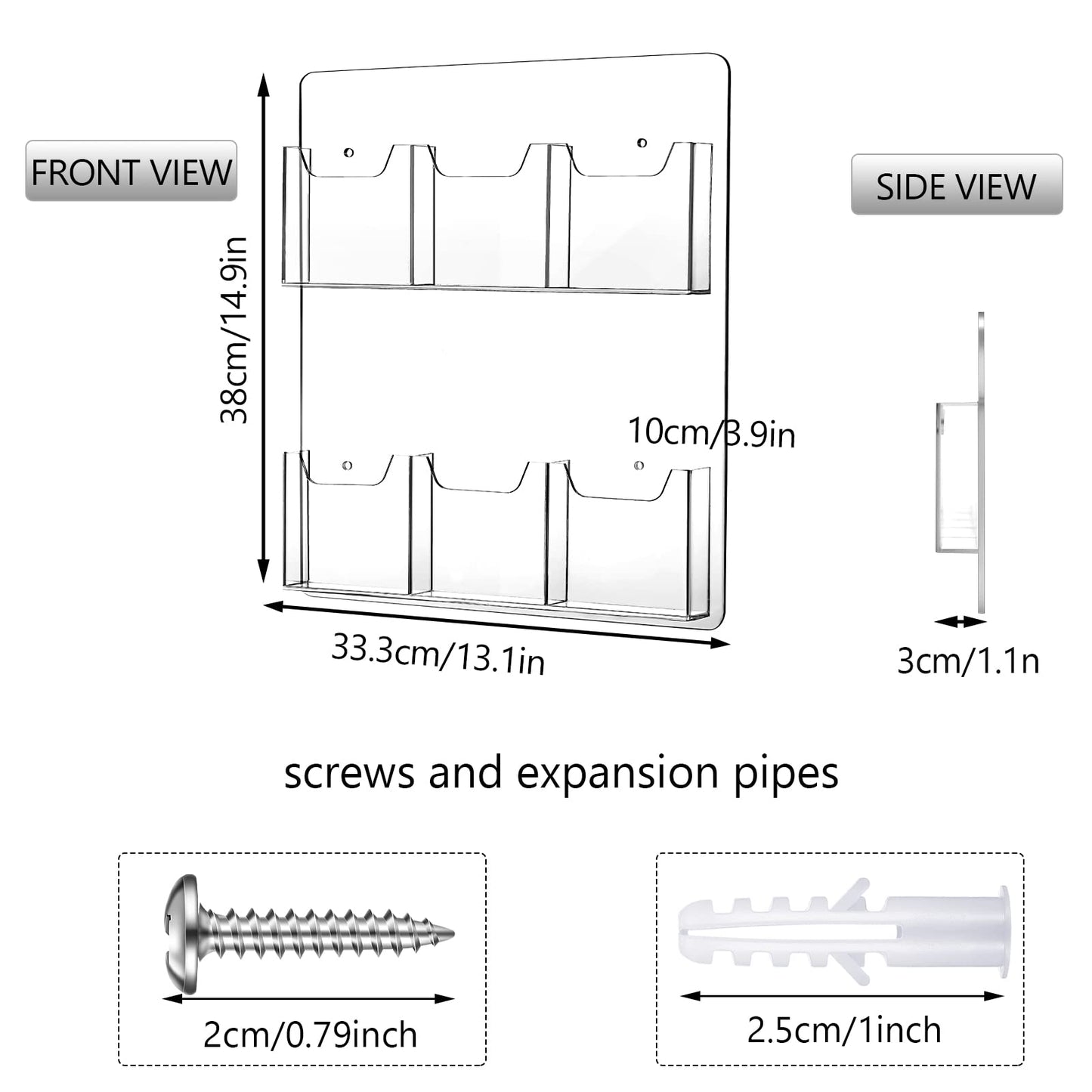 Eersida Acrylic Brochure Pamphlet Holder Brochure Display Stand Business Tri Fold Multi Slot Holder Rack Wall Mount Clear Pocket Space Saver for Flyer Literature Menu Advertise(6 Pockets)