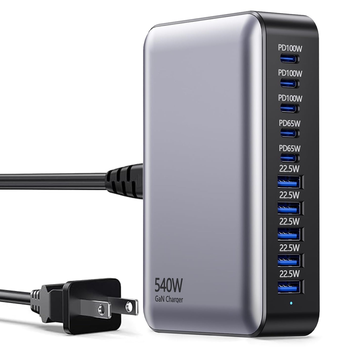 540W USB C Charging Station, 10-Port GaN Charger, 100W PD Fast Charging Hub Charger Adapter Compatible with MacBook Pro/Air,DELL,Steam Deck,iPhone 16 Pro Max/15/14/13,Galaxy