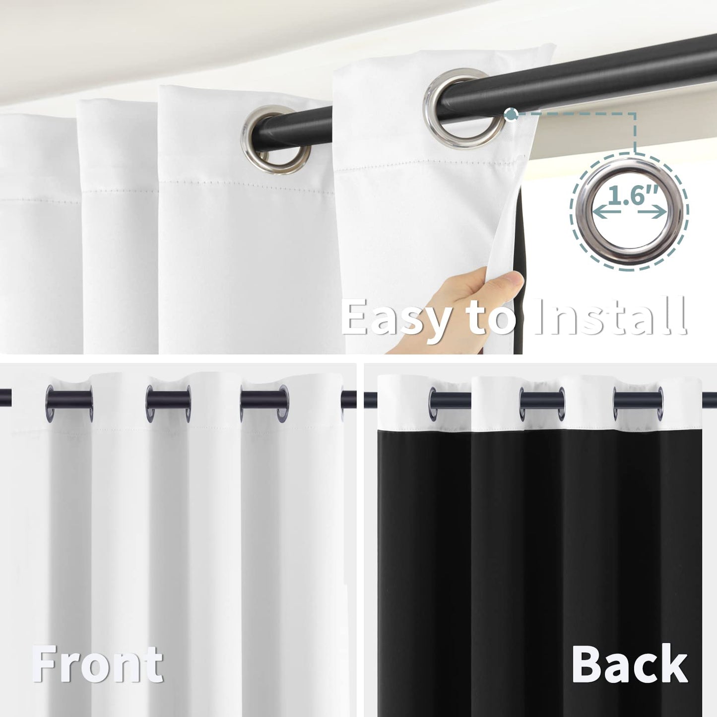 BGment Thermal Insulated 100% Blackout Curtains for Bedroom with Black Liner, Double Layer Full Room Darkening Noise Reducing Grommet Curtain, 2 Panels of 52 x 84 Inch, Pure White