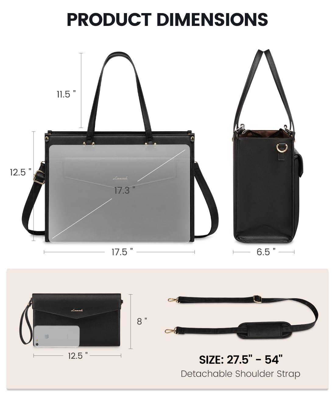 LOVEVOOK Laptop Tote Bag for Women, 15.6 inch 2-in-1 Professional Work Bag Business Briefcase with Clutch Purse, Waterproof Leather Computer Handbag for Teacher Office Travel