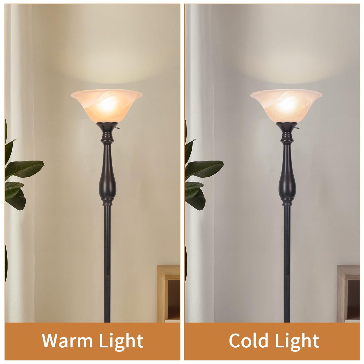 lianheng Glass Bowl Shade Replacement for Torchiere Floor Lamp, Standing Lamp Replacement Shade with E26 Socket Compatible, Amber Glass Bowl Lampshade for Living Room Lamp (E26 Socket Not Include)