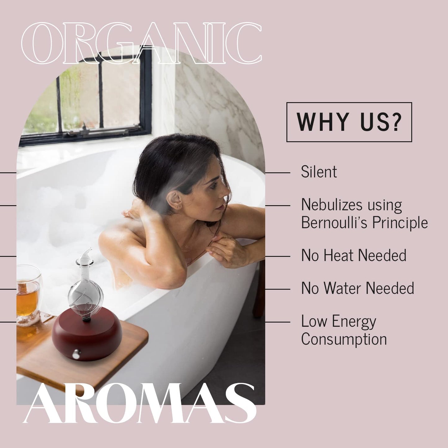 Nebulizing Pure Essential Oil Aromatherapy Diffuser, Premium Home & Professional Use, No Heat, No Water, No Plastic – Radiance by Organic Aromas (Light)