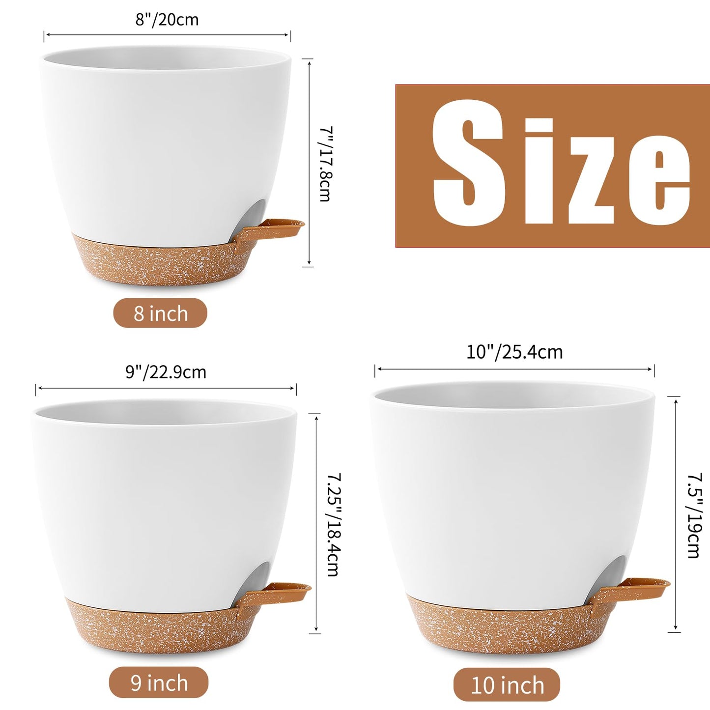 3 Pack Plant Pots Indoor 10/9/8 Inch Self Watering Planters for Indoor Plants Flower Pots for Indoor Plants with Drainage Holes and Saucer for Home Garden Indoor Outdoor(White)