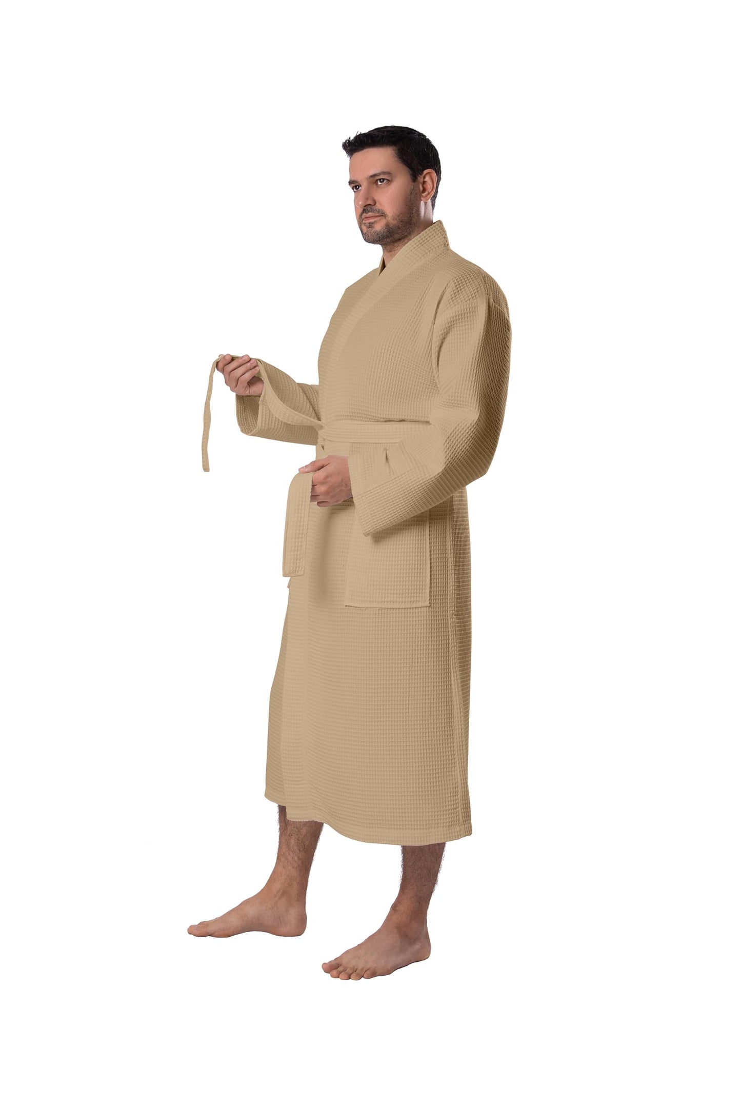 BAGNO MILANO Mens Robes, Waffle Robes For Men, Turkish Cotton Mens Bathrobes, Beige, Large-X-Large