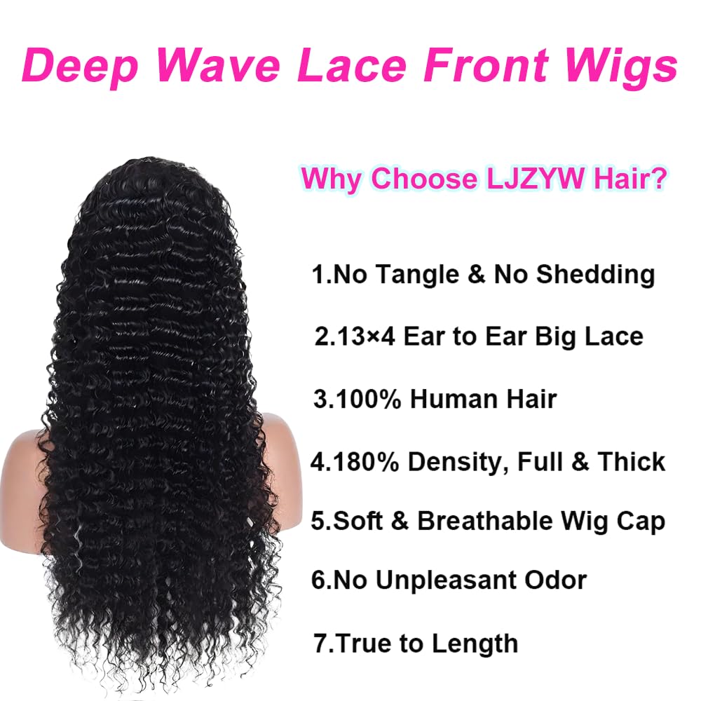 26 Inch Curly Lace Front Wig Human Hair 180% Density 13x4 Middle Brown Lace Frontal Deep Wave Wig for Black Women Natural Color Wet and Wavy Wig with Baby Hair
