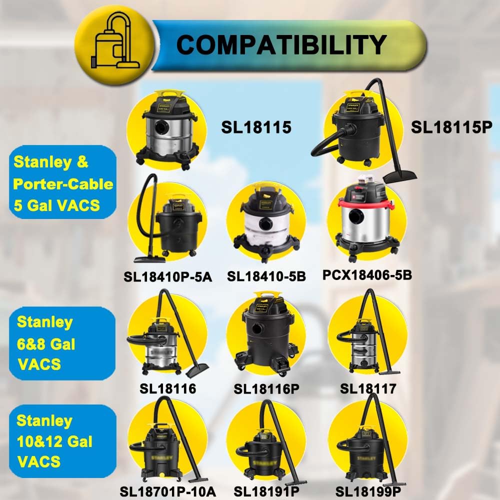 2 Pack 08-2566B Cartridge Filter with Lids, compatible with Stanley Most 5-18 Gallon Wet/Dry Vacuum models# SL18115 SL18115P SL18116 SL18116P SL18191P SL18199P SL18117 SL18701P-10A SL18410P-5A