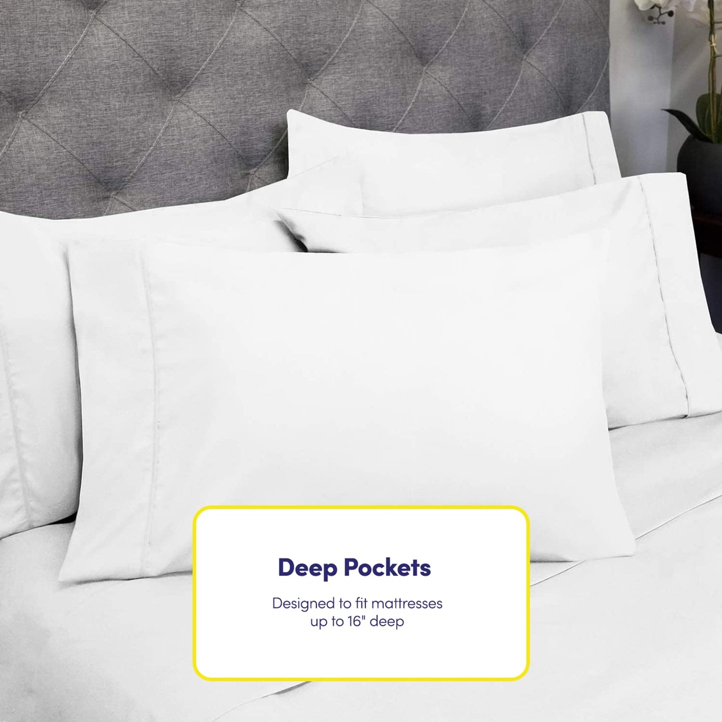 Sweet Home Collection 6-Piece 1500 Thread Count Egyptian Quality Deep Pocket Bed Sheet Set-4 standard Pillow Cases, Queen, White