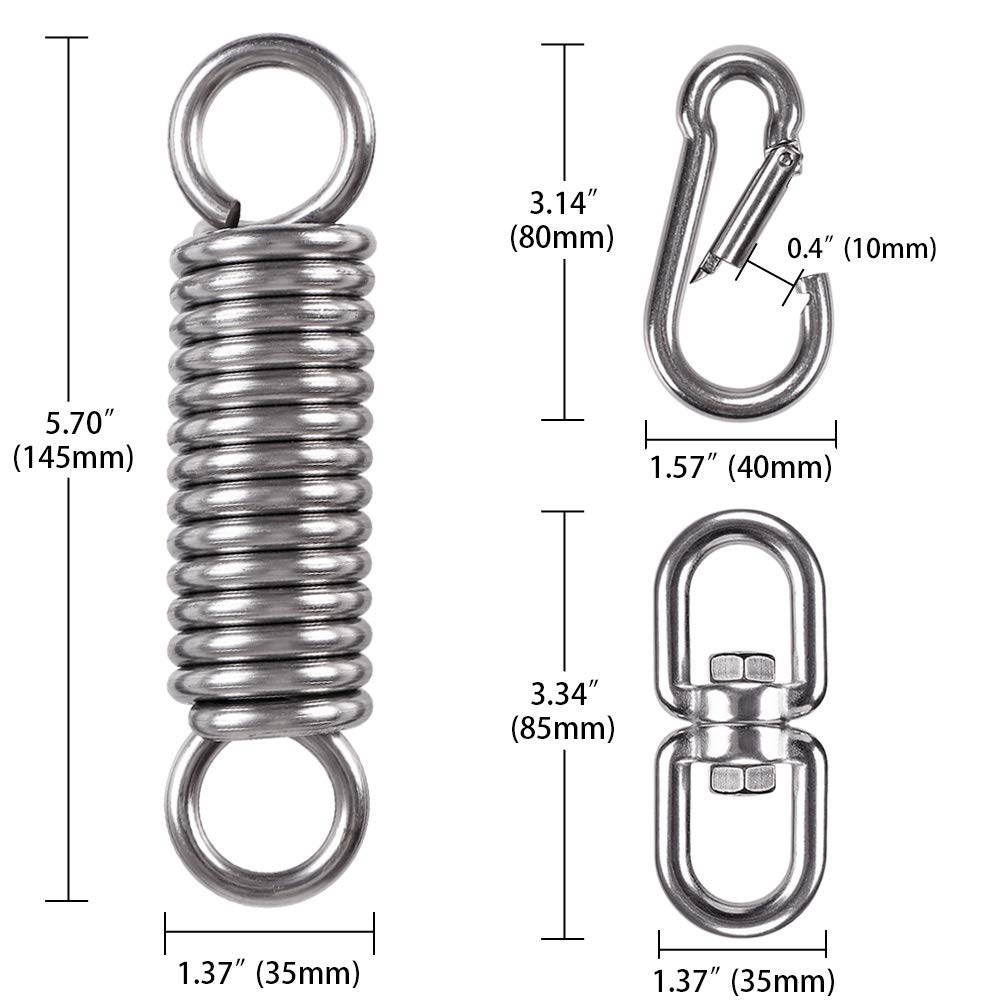 WAREMAID 2 Pack Hammock Chair Hanging Kit Swing Spring Hardware, Heavy Duty Suspension Swivel Hanger Hook for Punching Bags, Heavy Bag, Hanging Chair, Swing Seat, Rocking Seat, Porch Swing, Garden
