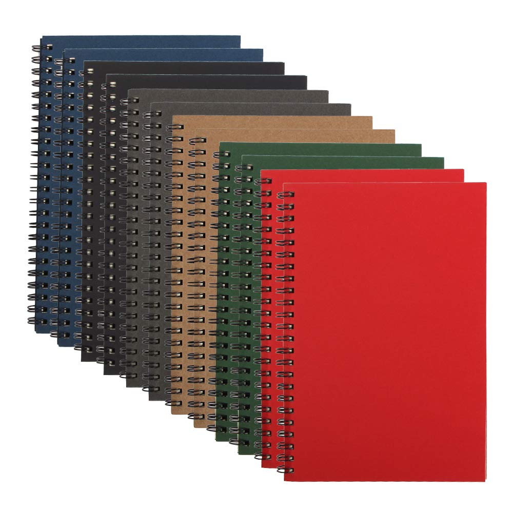 12 Pack Spiral Notebook Lined Journal,A5 Kraft Soft Cover Spiral Lined Notebook,120 Pages/60 Sheets,College Ruled Coil Journals Bulk for Work Office School Supplies,8.25 x 5.55 inch,6 Colors