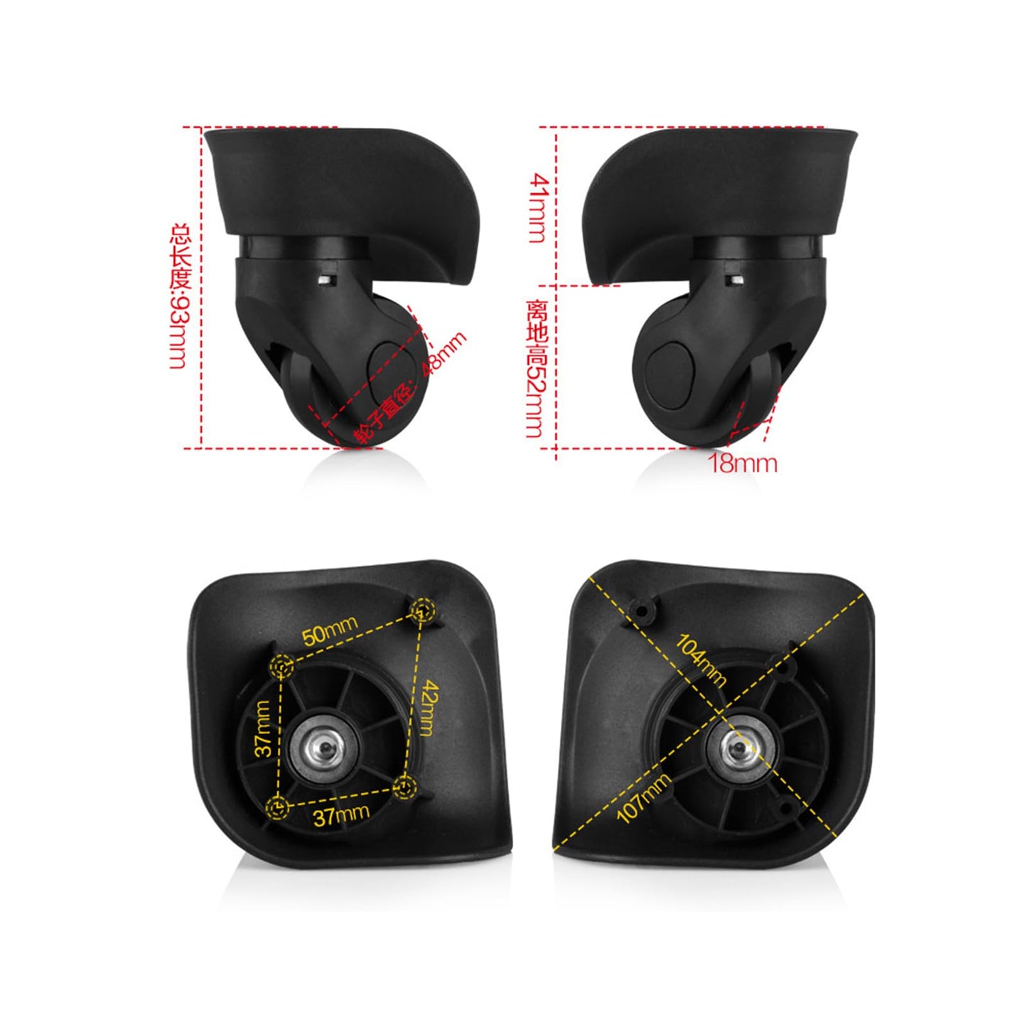 Luggage Wheels Replacement, 2 Pcs Luggage Mute Wheel, Black Plastic Suitcase Luggage Swivel Caster Wheels Replacement Rotatable 360 Degree