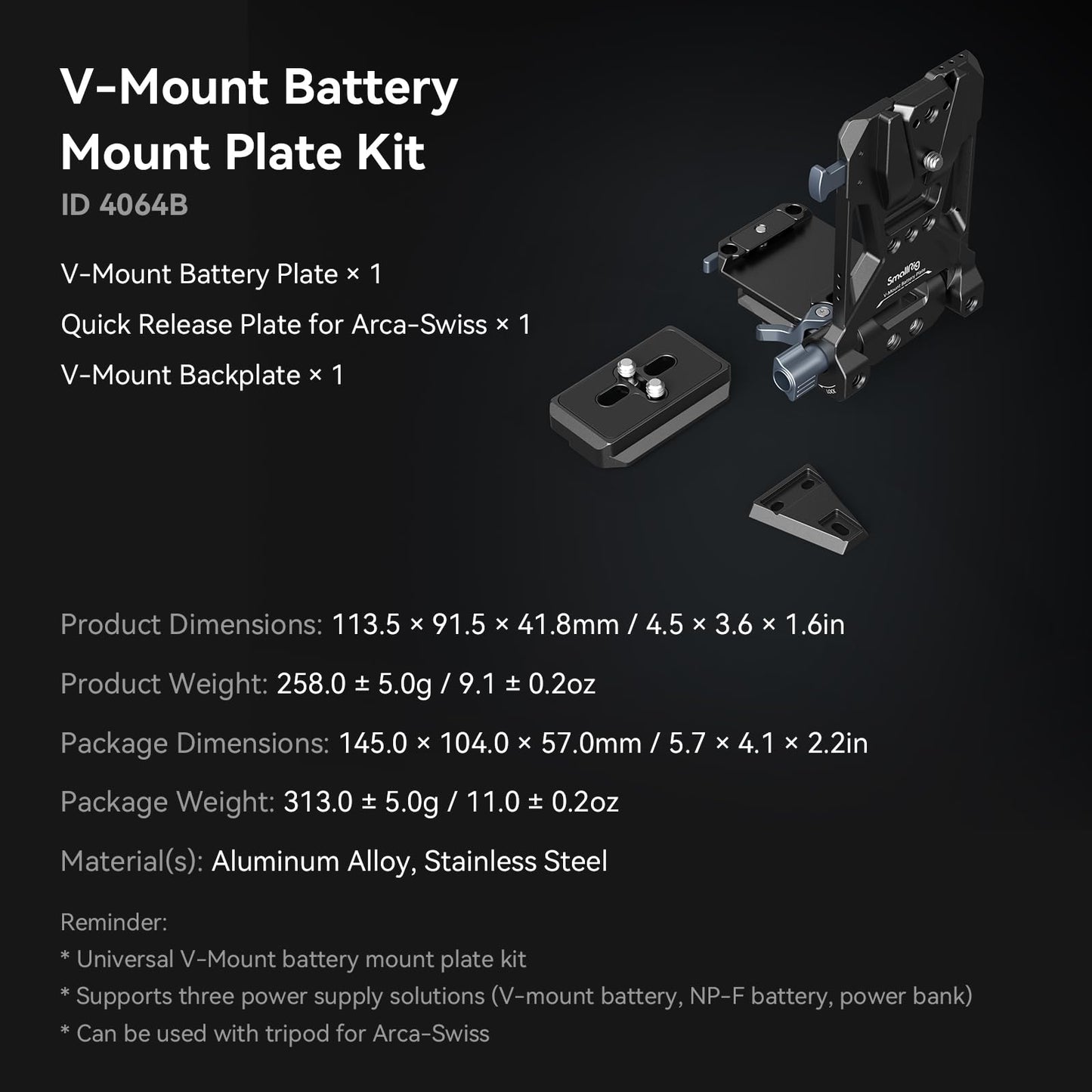SMALLRIG Foldable V Mount Battery Plate for Sony FX3 / A7 IV / A7S III, for Canon R5 / R6, for Nikon Z8, with QR Plate for Arca, Compact Camera Video Rig, Tool-Free, for NEEWER V Mount Battery PS099E