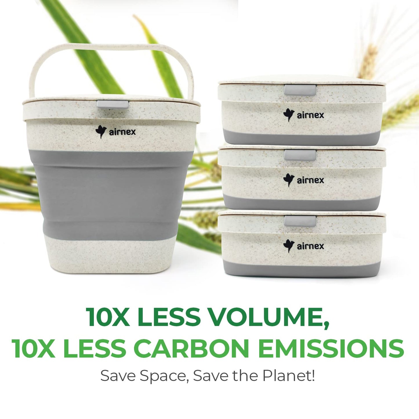 AIRNEX Collapsible Kitchen Compost Bin with Lid - 4 Liter / 1 Gal Countertop Compost Bin for Food Waste Made from Wheat Straw - Indoor Green Bin with 20 Compostable Bags & 2 Charcoal Filters
