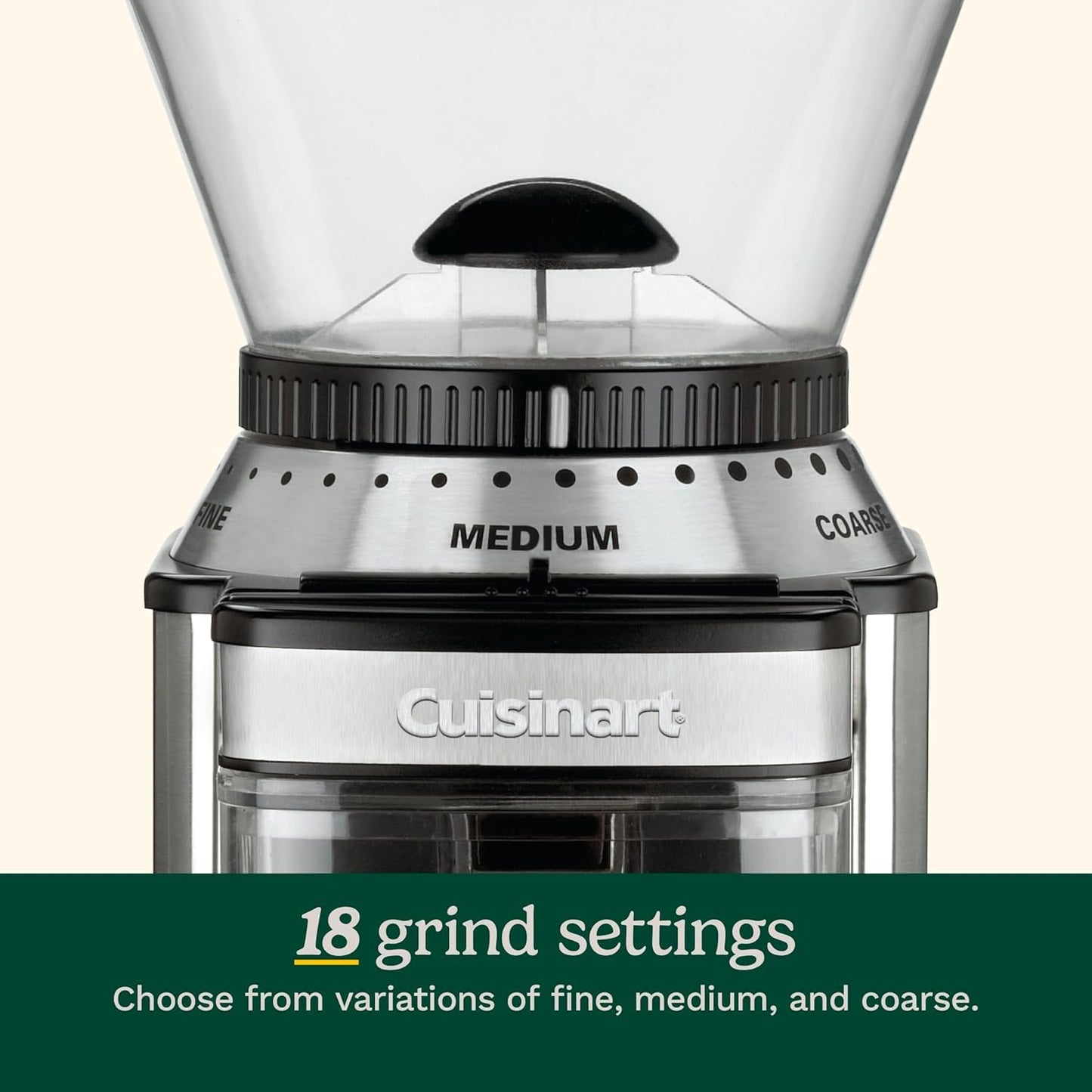 Cuisinart Coffee Grinder, Electric One-Touch Automatic Burr Coffee Grinder with 18-Position Grind Selector, Cup Size Selector for 4 – 18 Cups (DBM-8C)