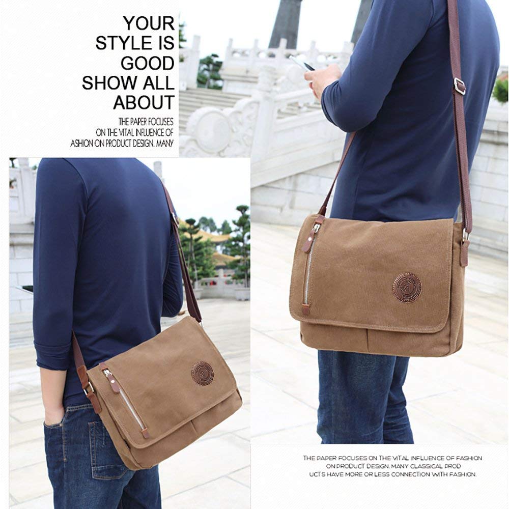 AUGUR Messenger Bag Canvas Casual Shoulder Sling Bag Satchel Messenger Bag for Men Women Work Office Laptop Bag - Coffee