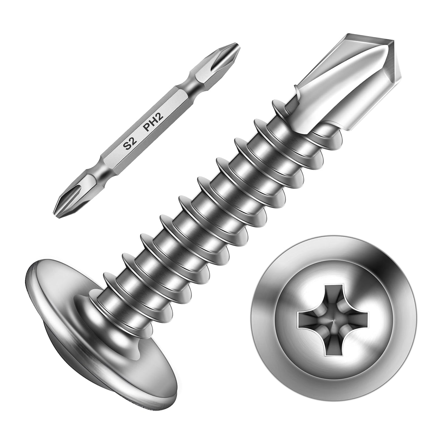 Mywish 650Pieces #8×1" Self Tapping Screws for Metal, Sheet Metal Screws 410 Stainless Steel Truss Head Self Drilling Screws High-Strength Quick Tapping Screws