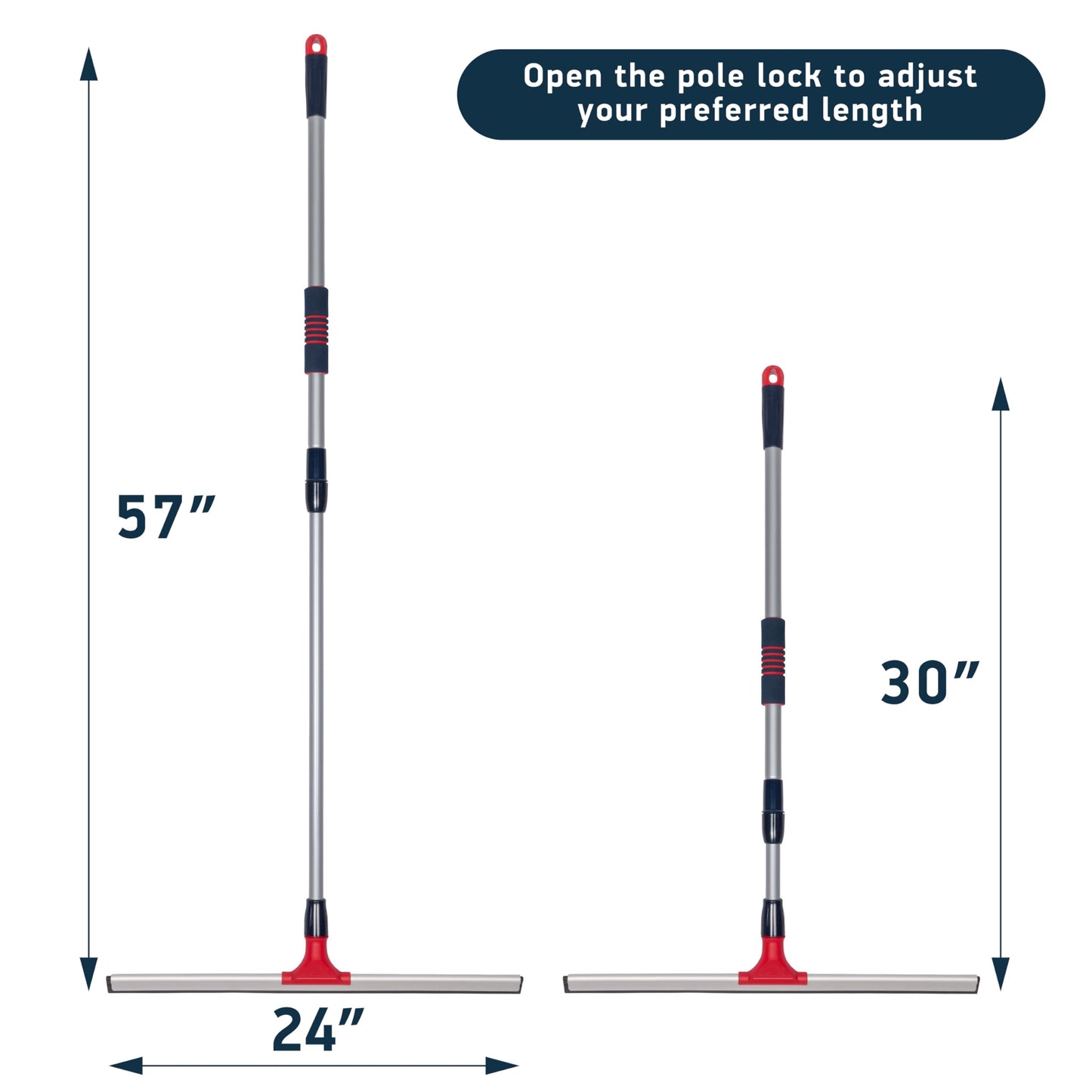 DSV Standard Professional Telescopic Stainless Aluminum Floor Scrubber Squeegee | 30” – 57” | Solid Natural Silicone Rubber Head 23.6” |Best for Washing Shower Glass/Window/Floors