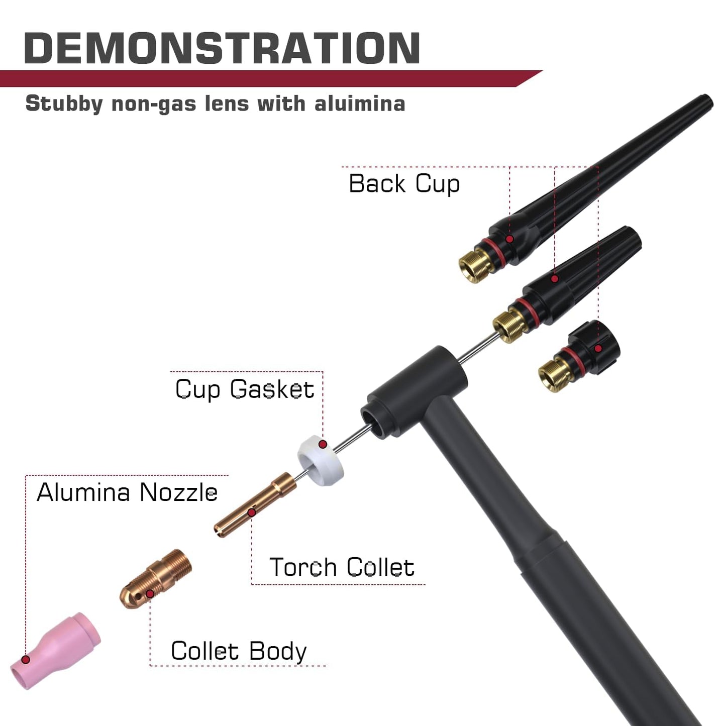 ARCCAPTAIN TIG Welding Torch Accessories kit 71 Pcs Alumina Nozzle Collets Body Stubby Gas Lens #12 Glass Cup consumables Kit for WP-17/18/26-Black