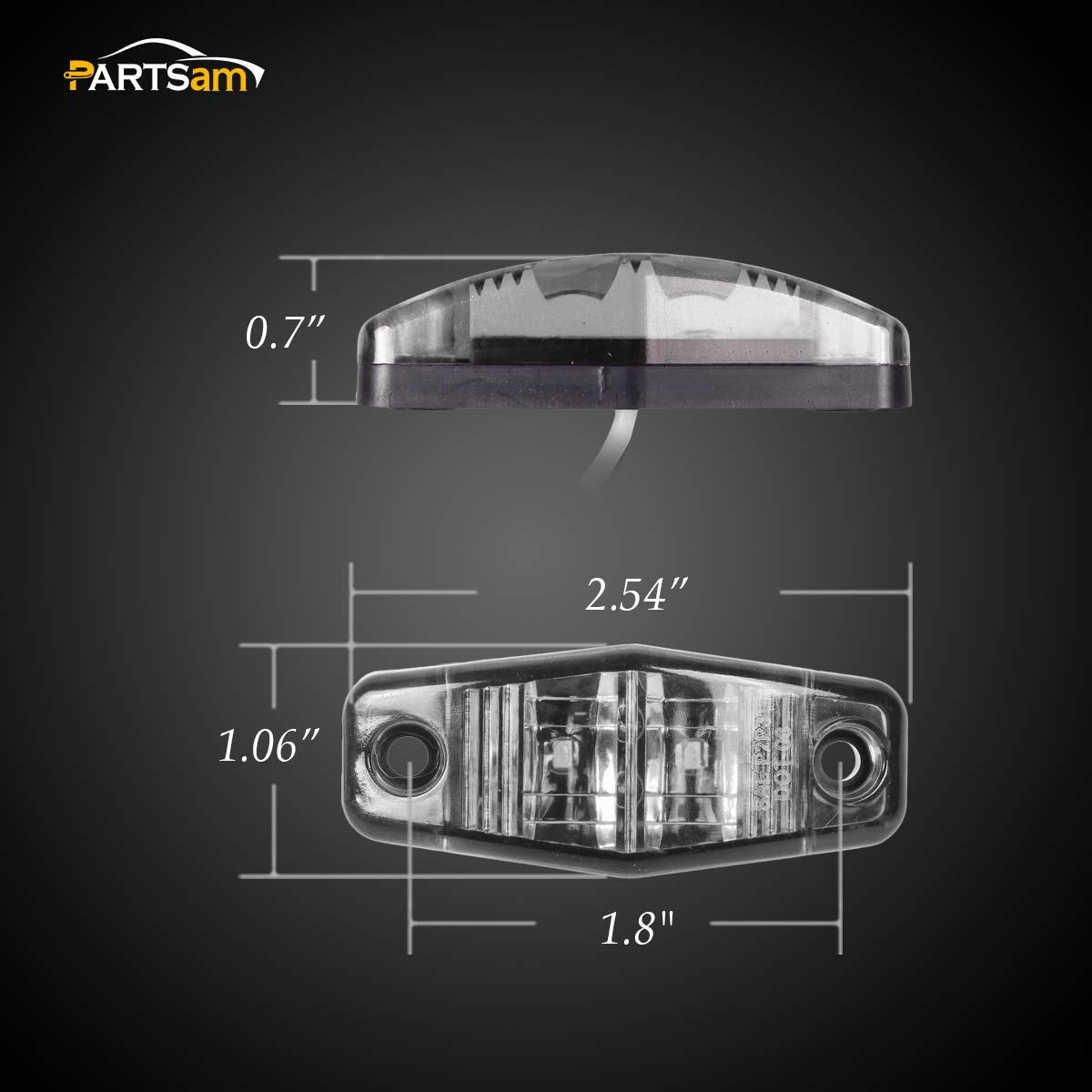 Partsam 8pcs 2.5" Oval Side Fender Marker Light Red/Amber Clear Lens Universal Surface Mount LED Light, Truck Boat Trailer Sealed Mini Trailer Led Marker Clearance Identification Lights 2 Diodes