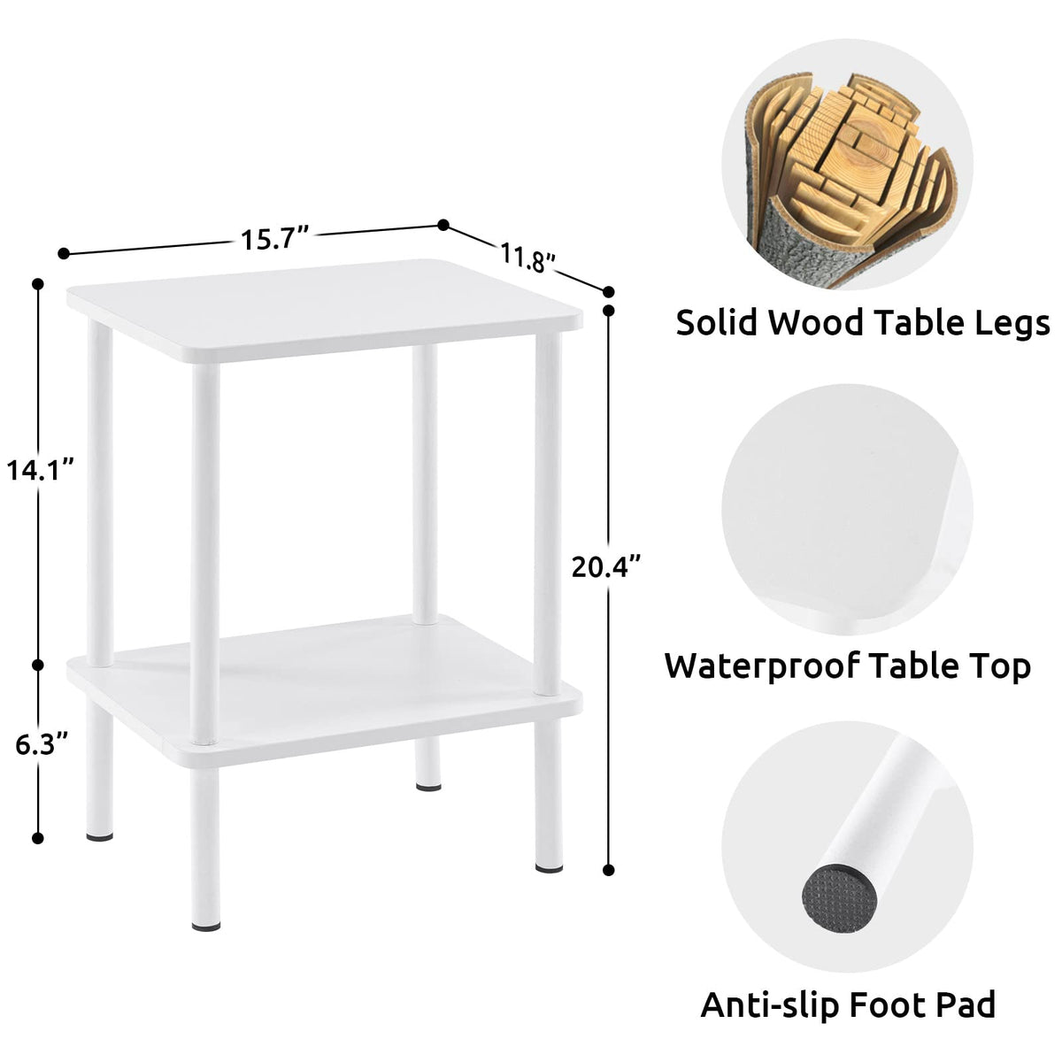 Apicizon 2 Tier End Table Set of 2, Boho Side Table with Storage Shelf, Nightstand Bedside Table for Small Spaces, Bedroom, Living Room, Entryway, Farmhouse, Easy Assembly, White