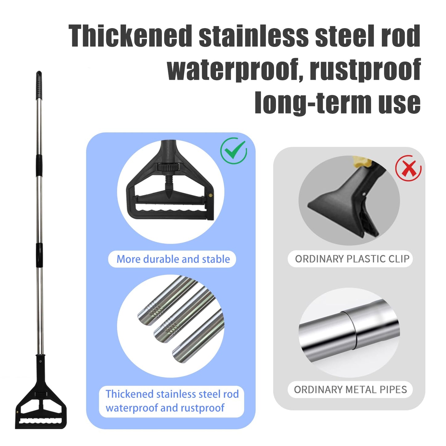 59" Adjustable Heavy Duty Commercial Industrial Mop Handle - 2 Pieces, Universal Replacement Holder