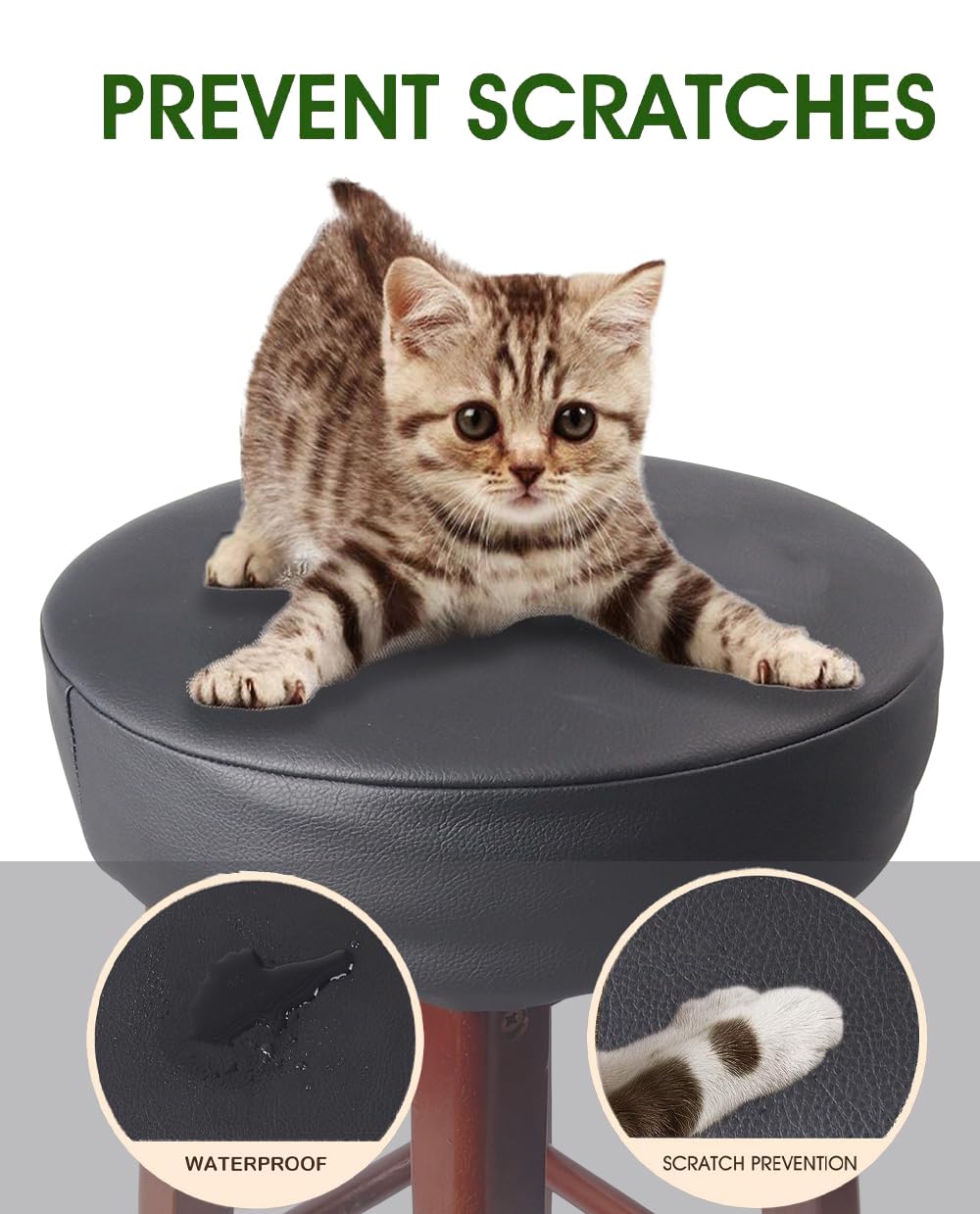 Augld 4 Pack Round Bar Stool Cover Watedrproof Faux Leather Stool Seat Cover for Bar, Chair, Salon, Spa, Tattoo, Clinic 17-18 Inch Black