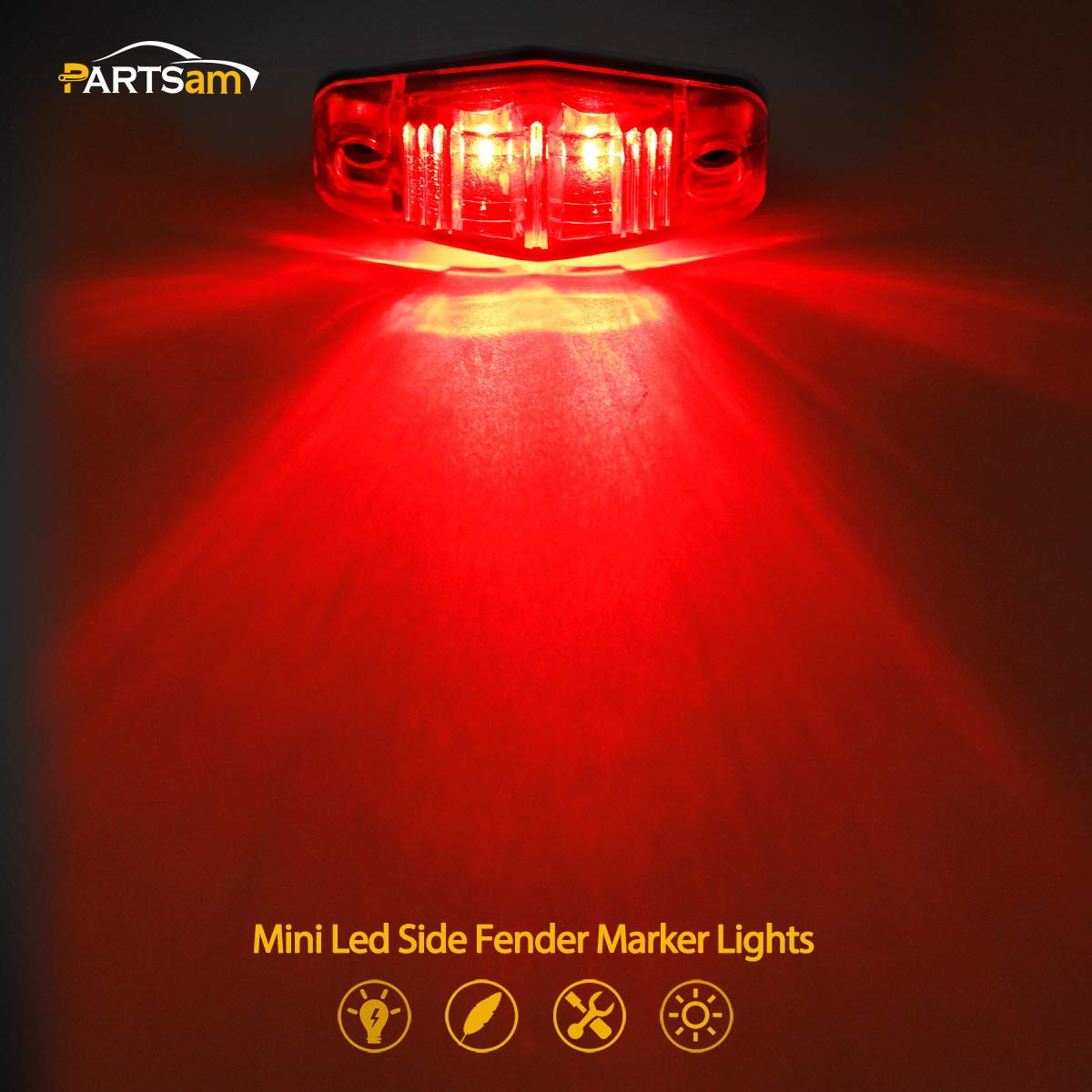 Partsam 8pcs 2.5" Oval Side Fender Marker Light Red/Amber Clear Lens Universal Surface Mount LED Light, Truck Boat Trailer Sealed Mini Trailer Led Marker Clearance Identification Lights 2 Diodes