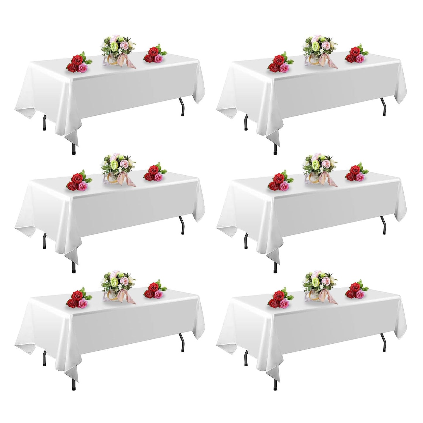 FINDYOU 6 Pack White Rectangular Tablecloths, 60 x 102 Inch, Stain & Wrinkle Resistant Polyester, Perfect for 6FT Tables, Parties, Wedding, Dining